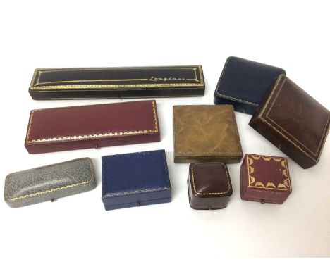 Group of vintage empty jewellery boxes to include Cartier, Longines and Asprey