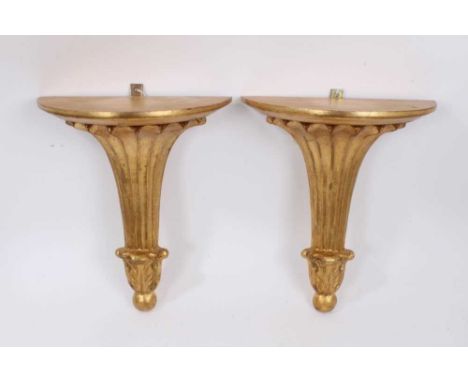 Pair of Italian gilt furniture wall brackets, with hemispherical shelf on fluted tapered support, 13cm high