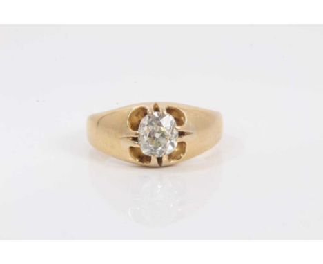 Old cut diamond signet ring with a cushion shape old cut diamond estimated to weigh approximately 0.80cts in heavy gold claw 