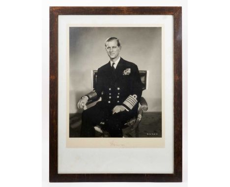 H.R.H. The Duke of Edinburgh large signed 1953 presentation portrait photograph by Baron of the Duke wearing Naval uniform si