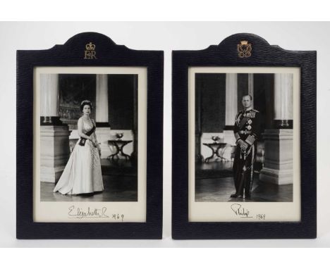 H.M.Queen Elizabeth II and H.R.H.The Duke of Edinburgh, fine pair signed presentation portrait photographs of the Royal coupl
