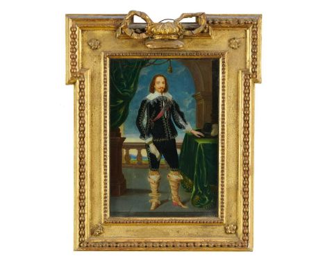 English School, 18th century, oil on panel - portrait of Charles I in black dress, wearing the Jewel and Riband of the Garter