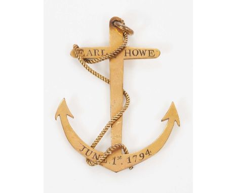  Rare George III gold plated anchor pendant, commemorating Earl Howe and his celebrated Glorious 1st June 1794 victory over t