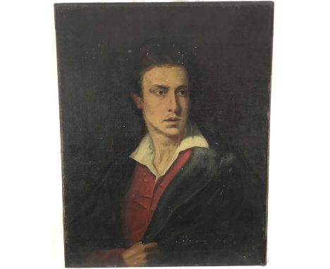 English School, 19th century, oil on canvas - portrait of a Gentleman, possibly Lord Byron, 75cm x 59cm, unframed