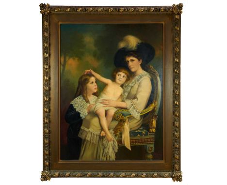 Otto Merkel (1869-1939) oil on canvas - portrait of a mother and children, signed and dated 1925, 135cm x 102cm, in gilt fram