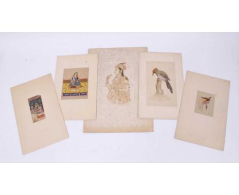 Group of watercolours including a depiction of a woodpecker, painted on laid paper, approximately 19 x 11cm, Anglo-Indian por