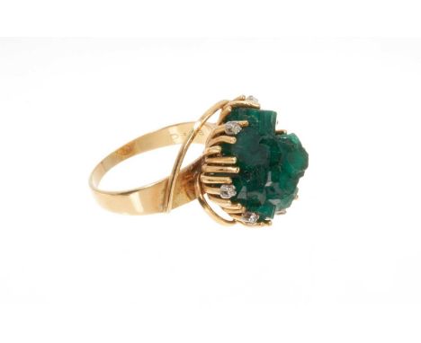 1970s synthetic emerald and diamond cocktail ring, possibly by Peter Minturn, New Zealand, with a natural cluster of syntheti