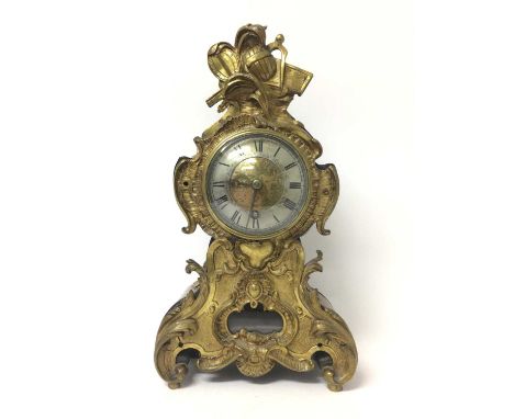 19th century French tortoiseshell and gilt metal mantel clock in the Louis XIV taste with brass and silvered dial, rococo dec