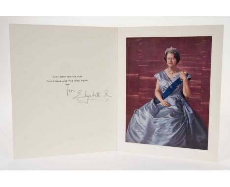 H.M.Queen Elizabeth The Queen Mother, signed 1968 Christmas card with gilt crown to cover, photograph of a portrait of The Qu