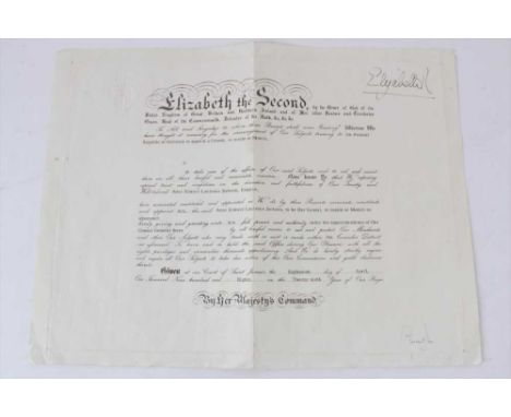 H.M.Queen Elizabeth II signed consular document appointing Peter Jackson Esq Consul to Munich for trade with the Federal Repu
