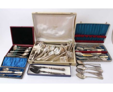 Part set of 1930s Christofle silver plated Spatours pattern flatware comprising 12 dinner forks, 12 dessert spoons, 11 teaspo