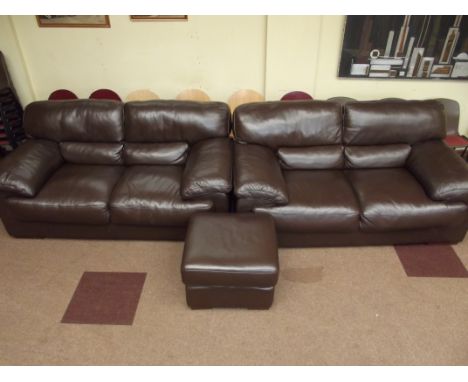 Very good quality three piece leather suite, comprising two two seaters and pouffe 