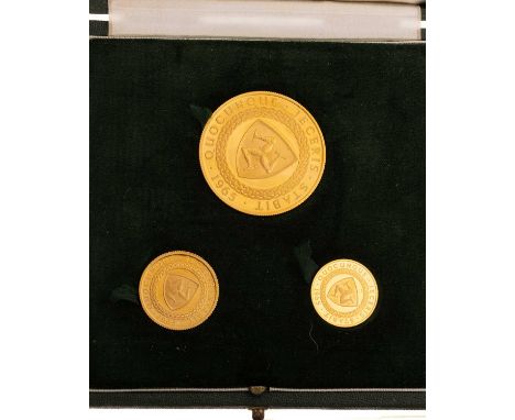 QUEEN ELIZABETH II, THE FIRST COINAGE OF THE ISLE OF MAN 1965, £5, SOVEREIGN AND HALF SOVEREIGN three coin set in twenty two 