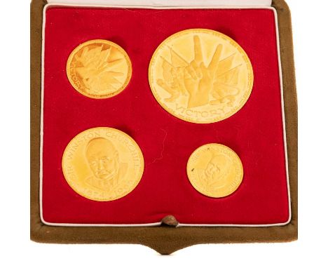 SIR WINSTON CHURCHILL, FOUR 1965 VICTORY MEDALLIONS in twenty two carat gold by Metalimport Limited, London, each obverse wit