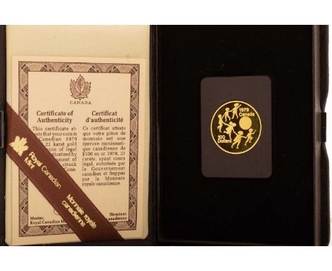 QUEEN ELIZABETH II, 1979 CANADA YEAR OF THE CHILD, 100 DOLLARS in twenty two carat gold, obverse with a portrait of Queen Eli