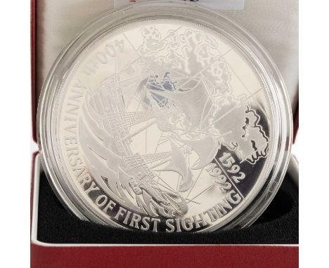 QUEEN ELIZABETH II, FALKLAND ISLANDS SILVER PROOF £25 COIN, CIRCA 1992 struck to celebrate the 400th anniversary of the first