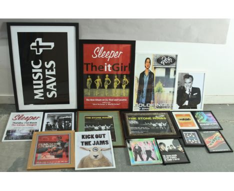 A collection of mixed size music related posters/prints and album promo posters, to include artists; The Stone Roses, Primal 