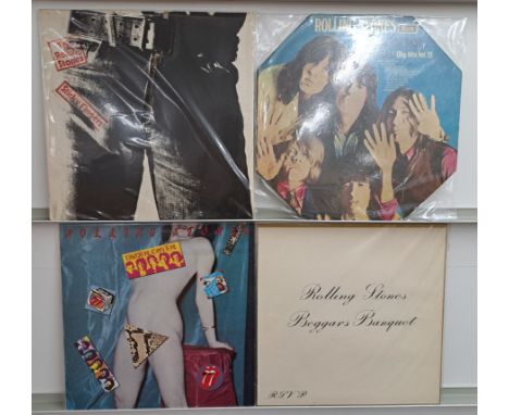 A group of The Rolling Stones LPs, to include; Sticky Fingers (1971 UK Gatefold Zipper Cover, COC 59100); Beggars Banquet (UK