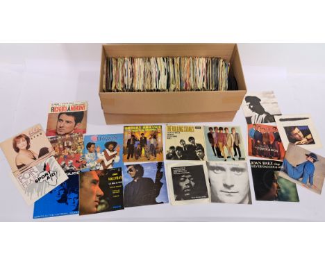 A large collection (100+) of mixed genre 7" Singles, to include artists; The Rolling Stones, The Jimi Hendrix Experience, Geo