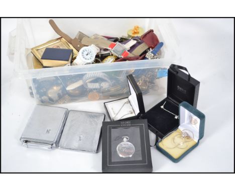 A collection of costume jewellery watches to include many 20th century examples, silver ladies earrings and necklace sets x2,