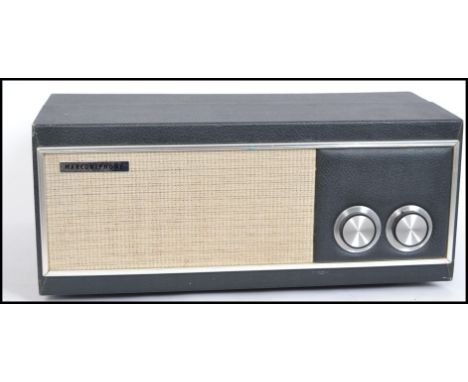 A vintage 1950's two tone portable record player by Marconiphone having dial facia with hinged top, all in blue and cream