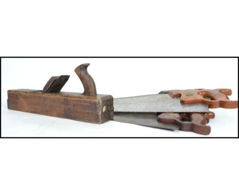 A good group of vintage woodworking tools to include 8 American Disston saws of varying sizes, a Edward Preston and Sons wood