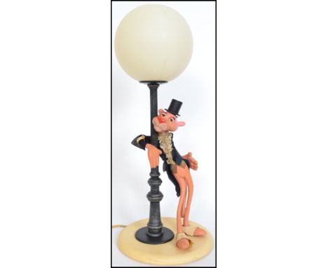 A fabulous Pink Panther retro table lamp in the form of a street lamp with the panther dressed as Charley Chaplain to one sid