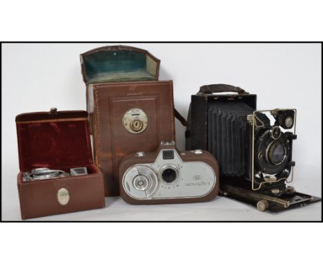 A vintage early 20th century leather cased Zeiss Ikon Maximar 207/7 bellows plate camera together with a Zeiss Ikon Movikon 8