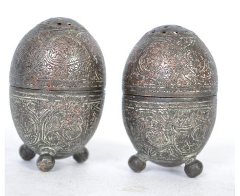 A pair of 19th century silver plated sanders, silver plate on copper, chase decorated design raised on tripod feet.