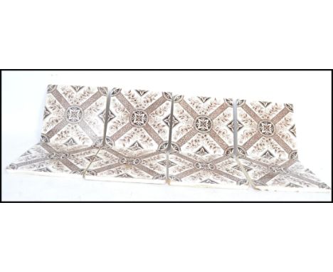 A group of eight late Victorian ceramic tiles marked reg. des 159374, the designed registered in 1890.