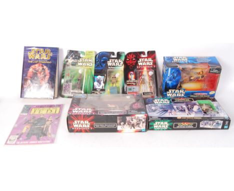 A collection of original Hasbro & Kenner assorted Star Wars items to include; 3x carded figures, Episode I Sebulba's Pod Race