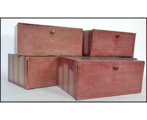 A group of 5 vintage Solicitor's storage / document boxes with handles to front opening to reveal a spacious interior.