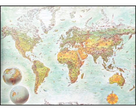 A large vintage retro 20th century Map of the world school educational poster dating to 1966, 