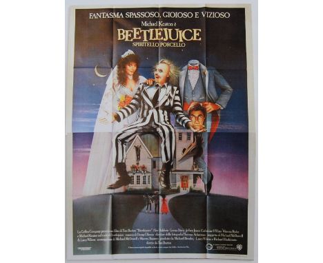 An original 1988 Italian 4 Sheet cinema advertising poster for Beetlejuice. Full colour, large size 140cm x 300cm. Neatly fol