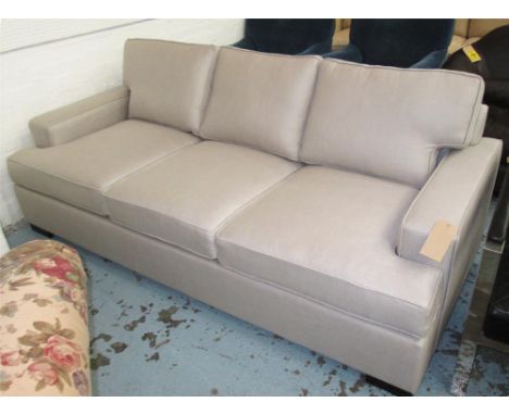 SOFA, grey fabric, three seater, 220cm L x 97cm  x 81cm H. 