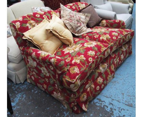 SOFA, Howard style with foliate patterned upholstery, 160cm x 90cm x 90cm H.