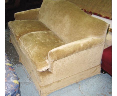 SOFA BED, with moss coloured upholstery, serpentine back, 186cm x 100cm x 92cm H.