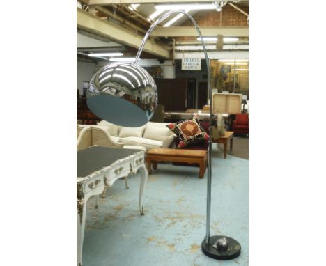 ARCO STYLE LAMP, on circular marble base with chromed metal arch, 206cm H.