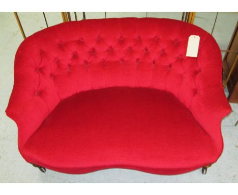 SOFA, Victorian walnut in buttoned red dralon on turned feet, 128cm x 70cm H.