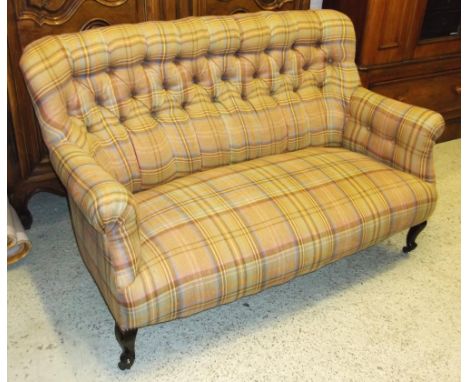 SOFA, Edwardian mahogany with buttoned back in tartan fabric, 140cm W. 