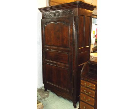 ARMOIRE, late 18th/early 19th century French cherrywood with single door enclosing a later shelf and hanging rail, 206cm H x 