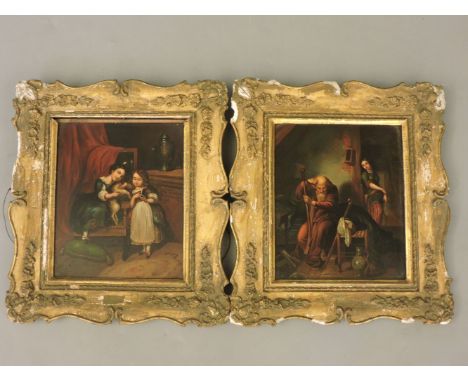 AN OLD MAN WITH A HARP;TWO GIRLS WITH A DOGTwo, oil on metal24 x 20cm