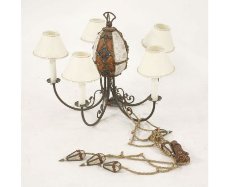 A modern five branch chandelier, with a 'Fabergé egg' centre, 50cm high 
