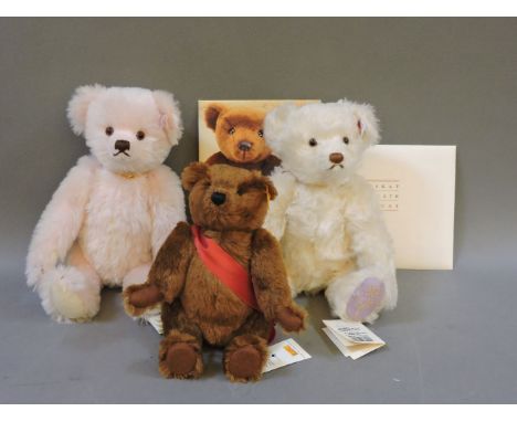 Three modern Steiff mohair teddy bears, including a World's First Teddy Bear, England's Rose, and Diana Memorial