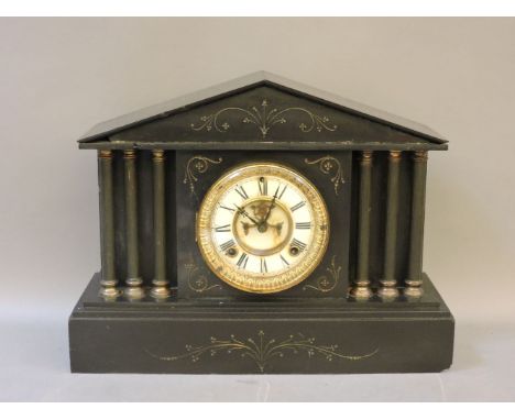 A Victorian slate/marble mantel clock, 43cm wide