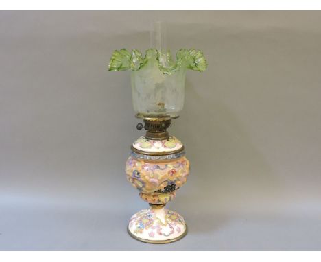 A Victorian oil lamp, with glass shade
