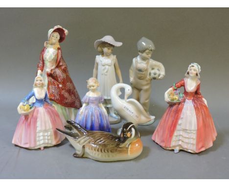 China figures, including four Doulton ladies, Nao, Lladro and Russian