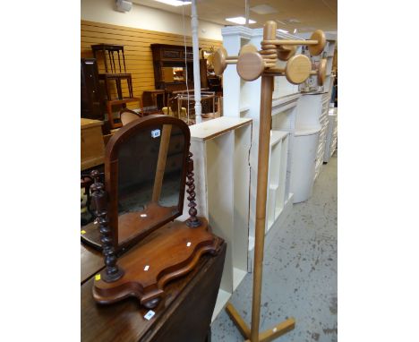 MAHOGANY TOILET MIRROR / MODERN LIGHT WOOD COAT STAND (2)