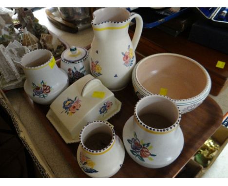 ASSORTED POOLE CERAMICS including vases, covered butter dish, jug ETC