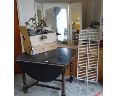 ASSORTED FURNITURE &amp; ITEMS to include large triptych wall mirror, pine cabinet, metal shelving, exterior lighting ETC